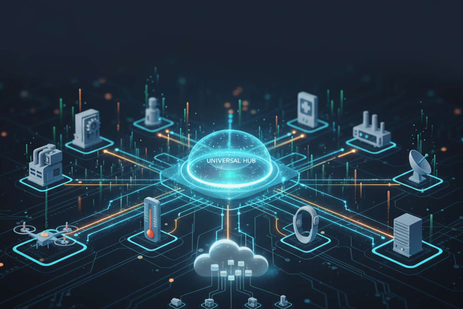 IoT device network showing connected sensors and data flow