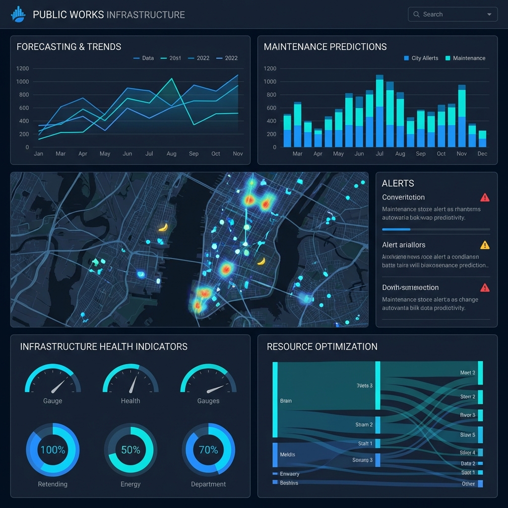 Predictive analytics dashboard showing infrastructure health metrics
